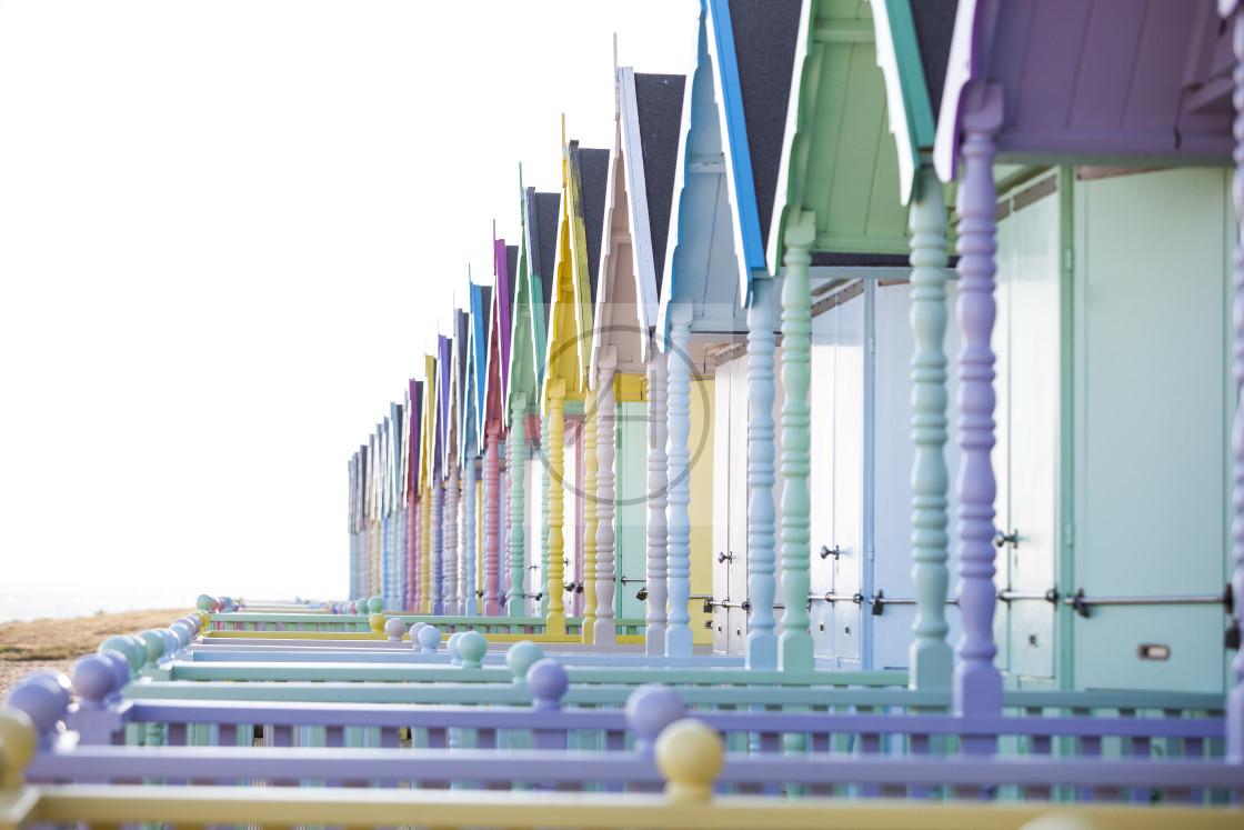 "West Mersea Colourful Beachhuts" stock image