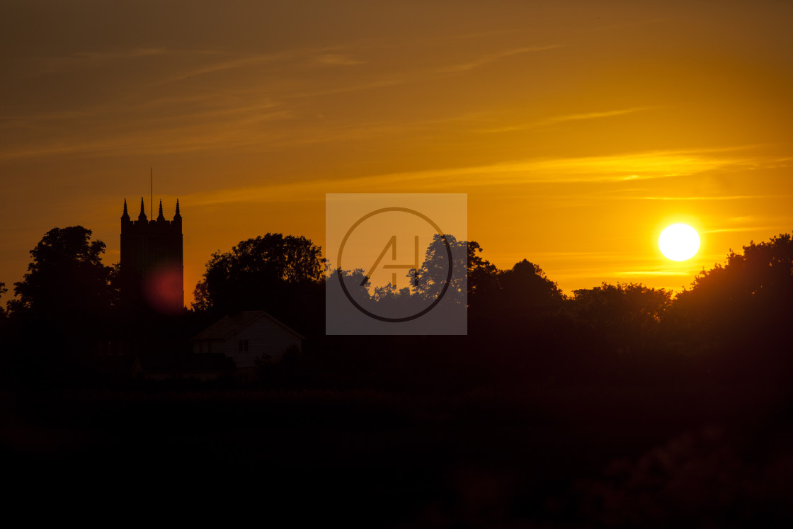 "Dedham Parish Church Sunset" stock image