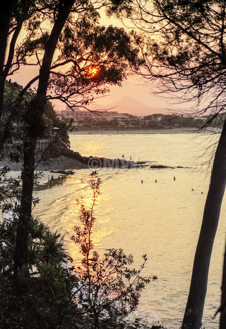 "Sunset, Noosa, view over Bay from Nat'l Park" stock image