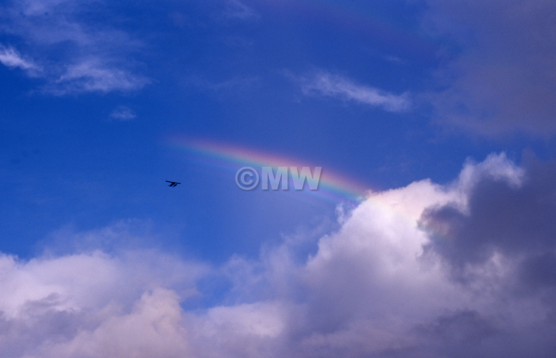 "Palm Beach seaplane with multiple rainbow." stock image