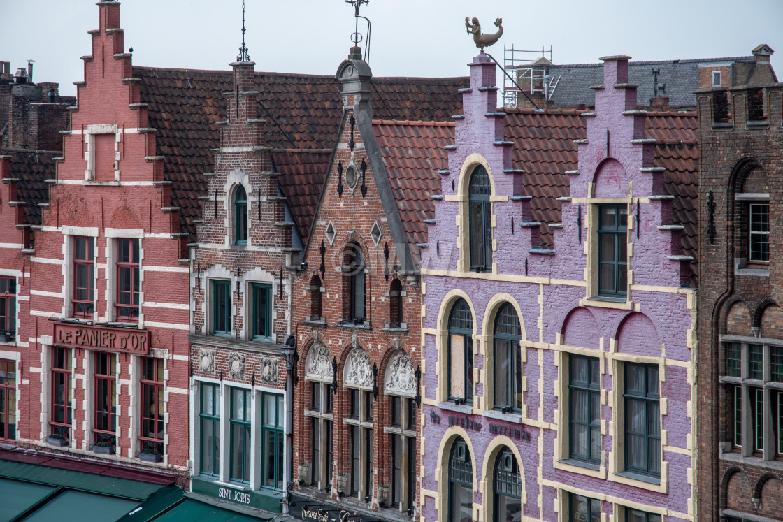 "Brugge (Bruges) Markt square house details" stock image