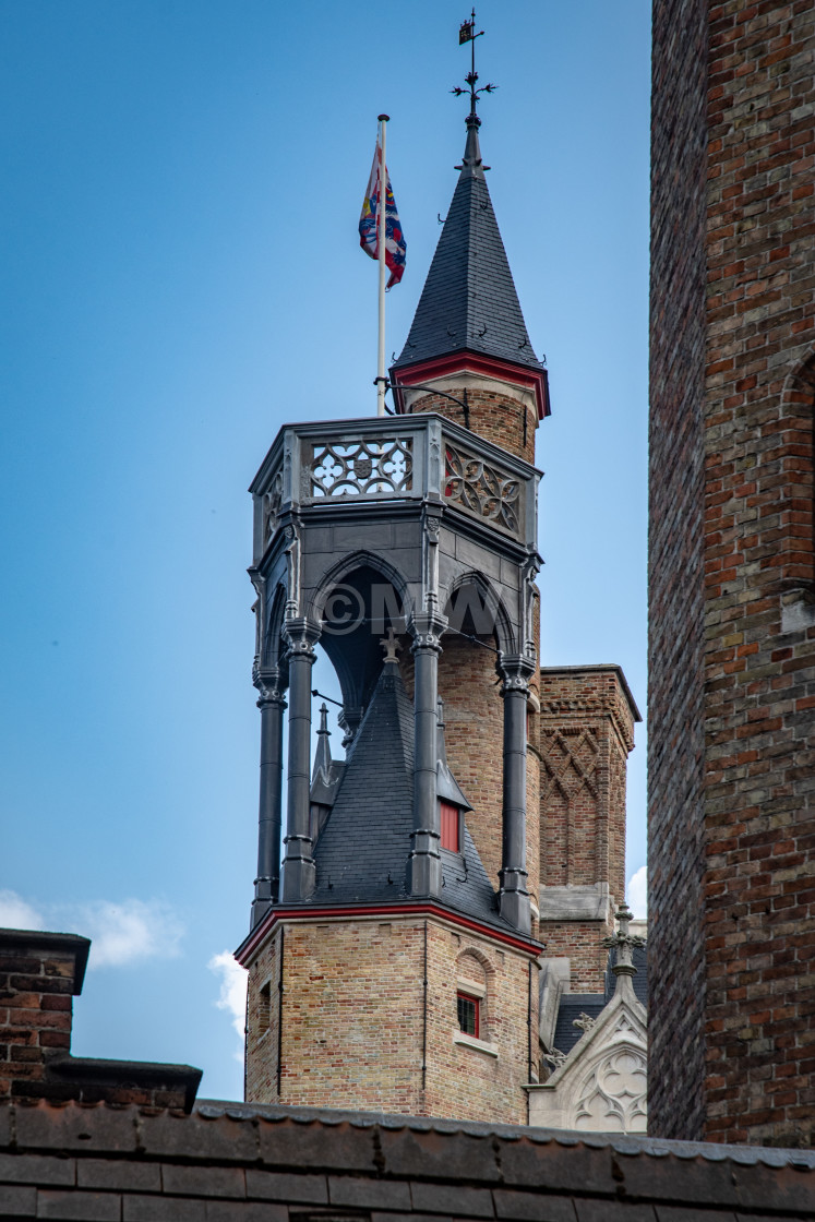 "Round & hexagonal towers, Church of Our Lady, Brugge" stock image