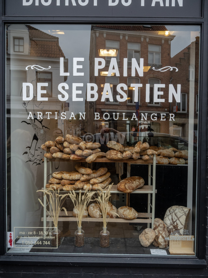 "Le Pain de Sebastian bakery window" stock image