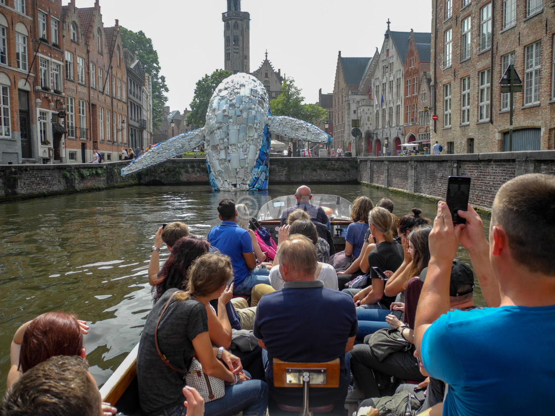 "Plastic garbage whale sculpture" stock image