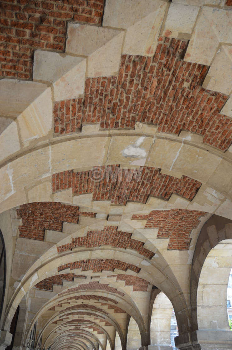 "Vaulted arcade ceiling, Places Des Vosges, Paris" stock image