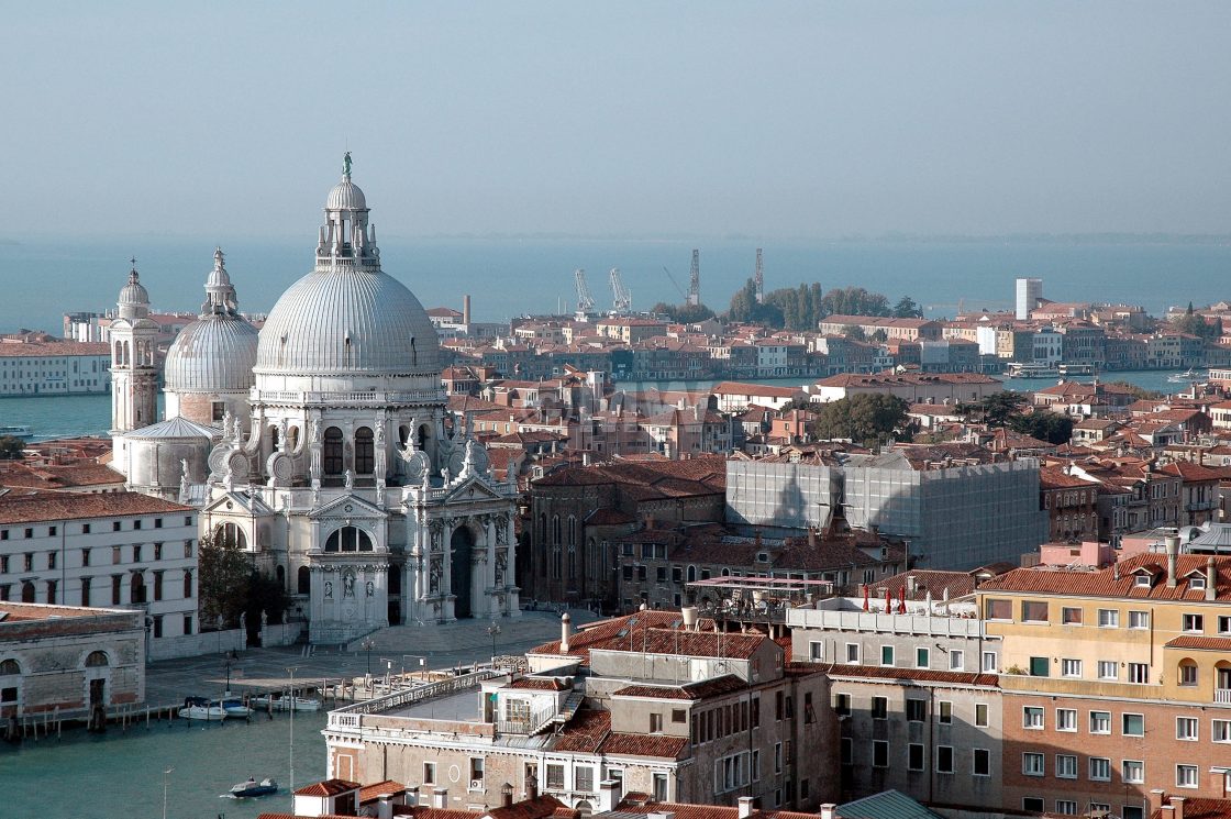 "Dorsoduro district with Chiesa Santa Maria della Salute" stock image