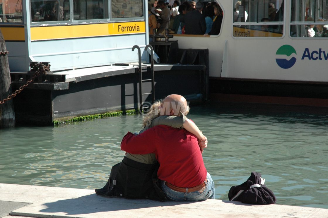 "Couple embracing in Venice" stock image