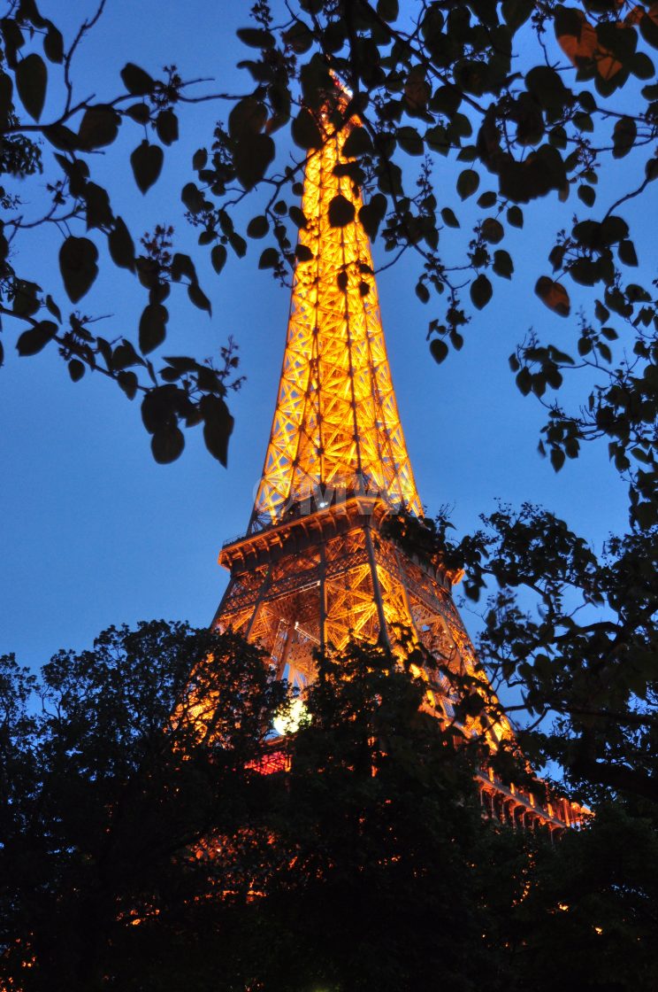 "Eiffel tower, evening, illuminated." stock image