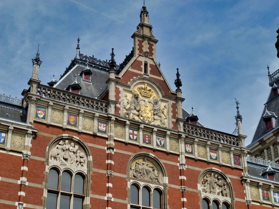 "Amsterdam Centraal Station architectural detail" stock image