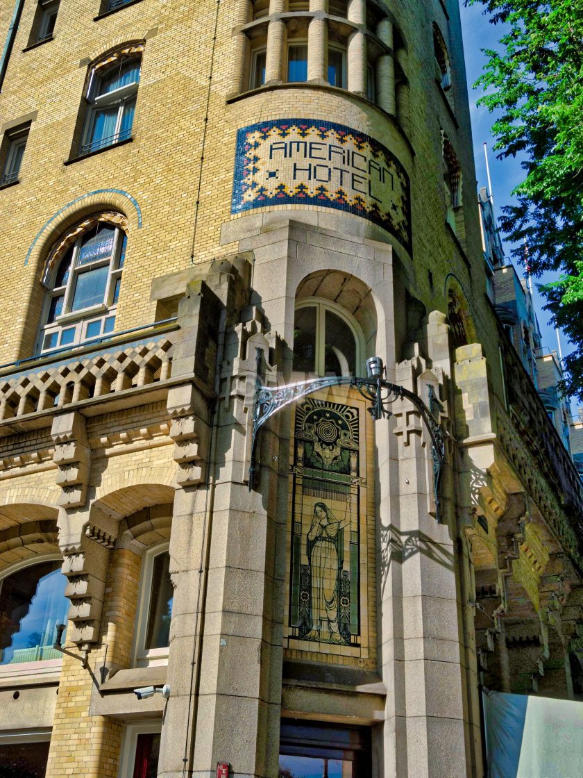 "Art Nouveau architectural detail, American Hotel" stock image