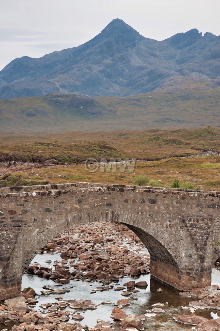 "Old bridge & mountain, Skye" stock image