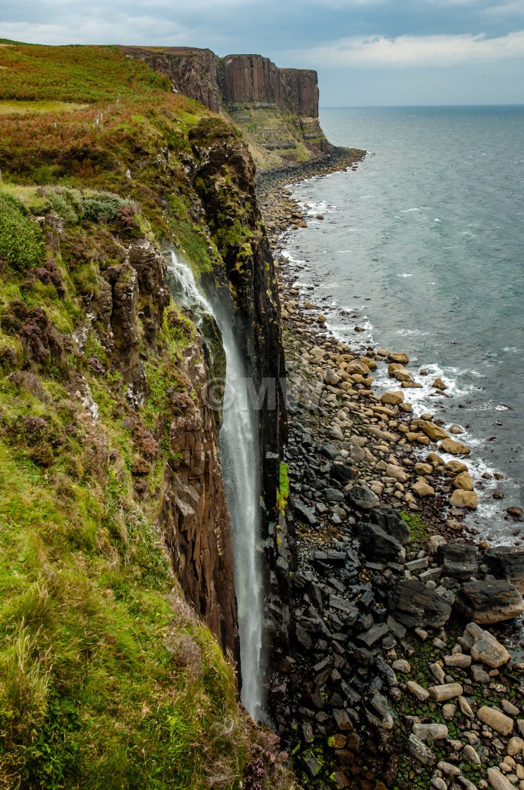 "Wind was so strong much of the water blew back over the cliff-top." stock image