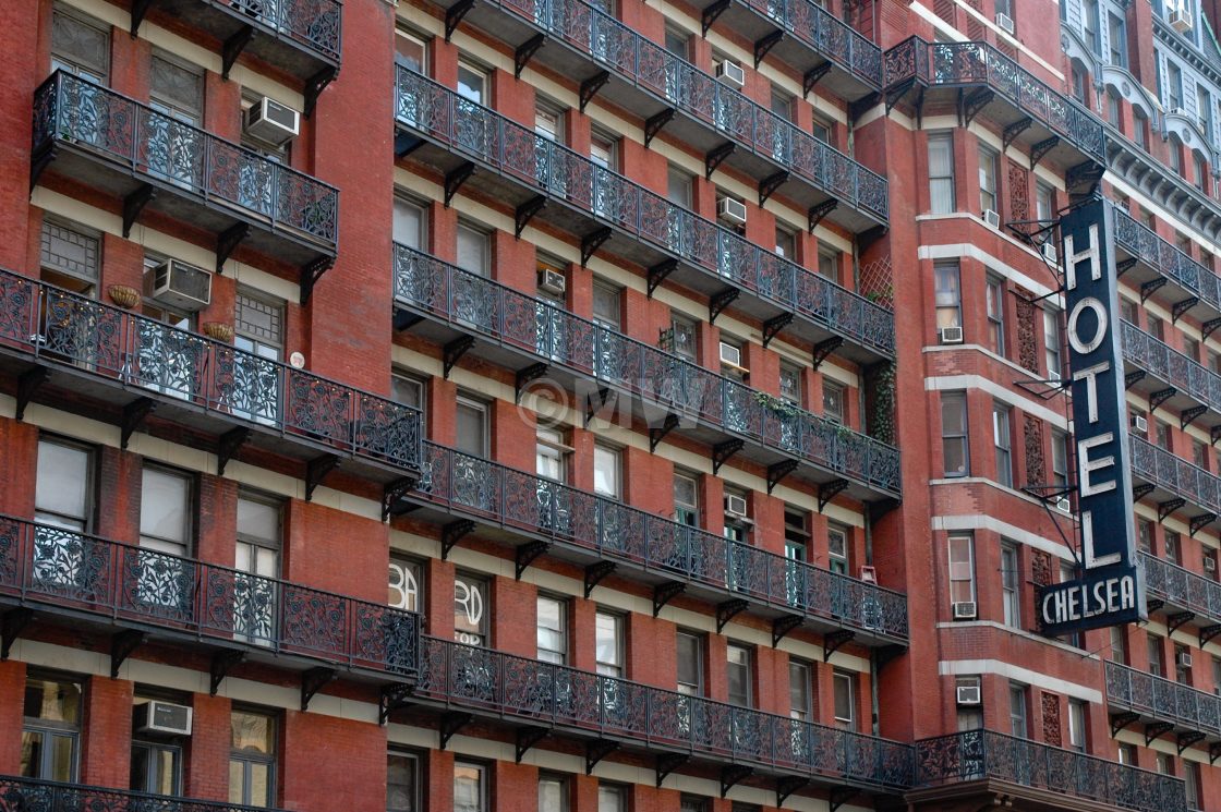 "Chelsea Hotel facade, wide view" by David Halperin - $22.59 "Chelsea Hotel facade, wide view" stock image