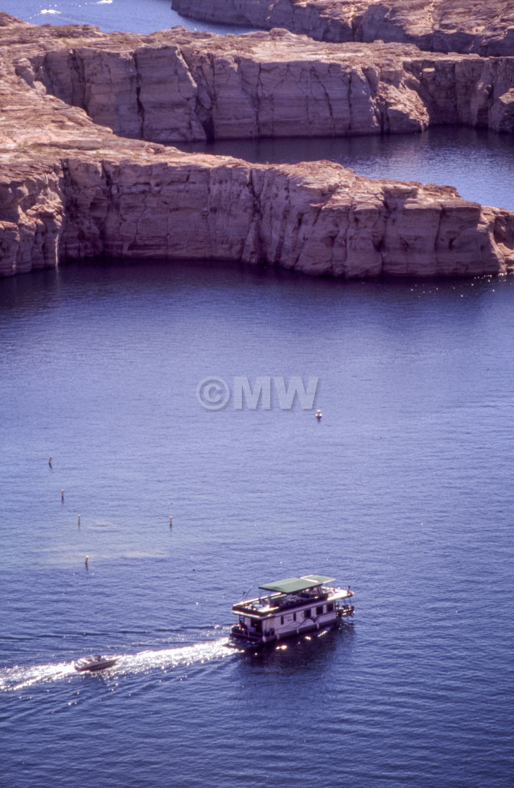 "Lake Powell with houseboat." stock image