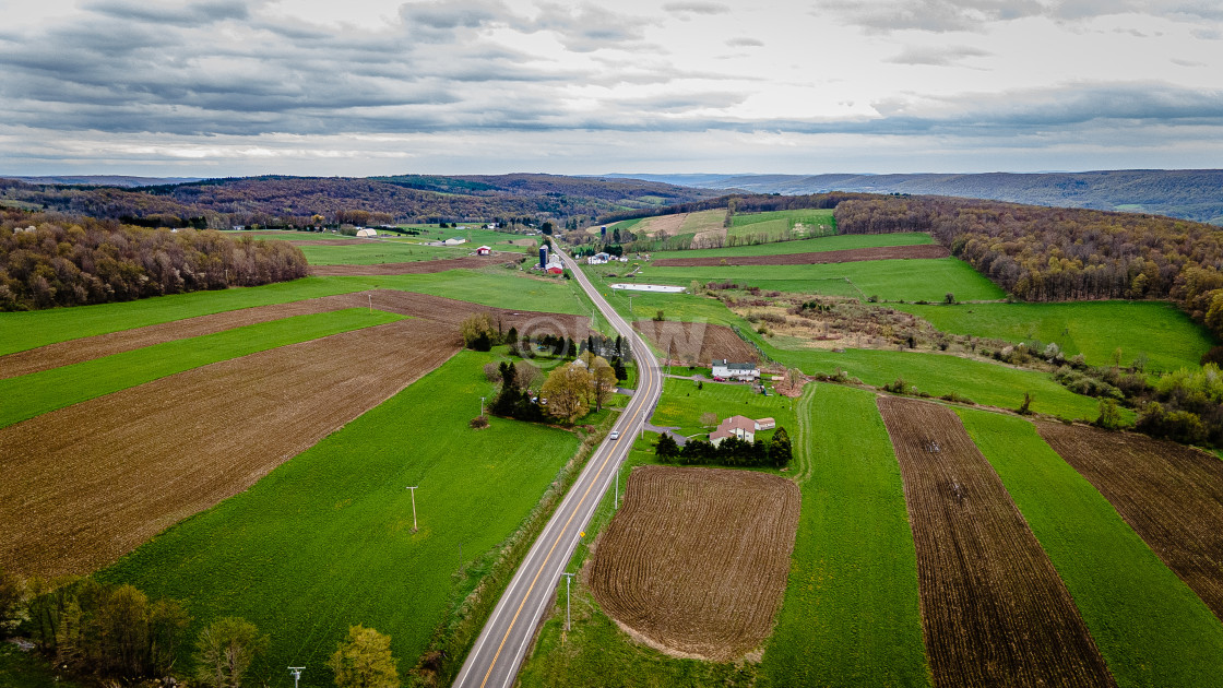 "Finger Lakes farmland, aerial" stock image