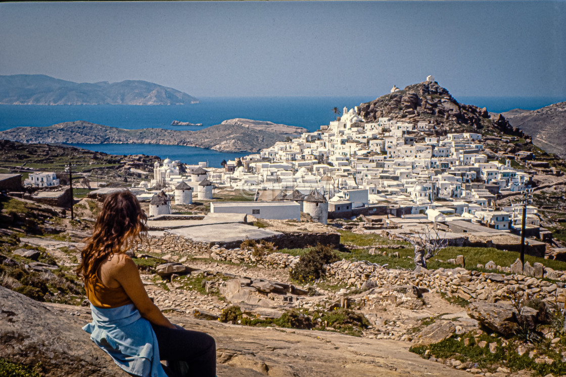 "Visitor views Ios Chora, 1972" stock image