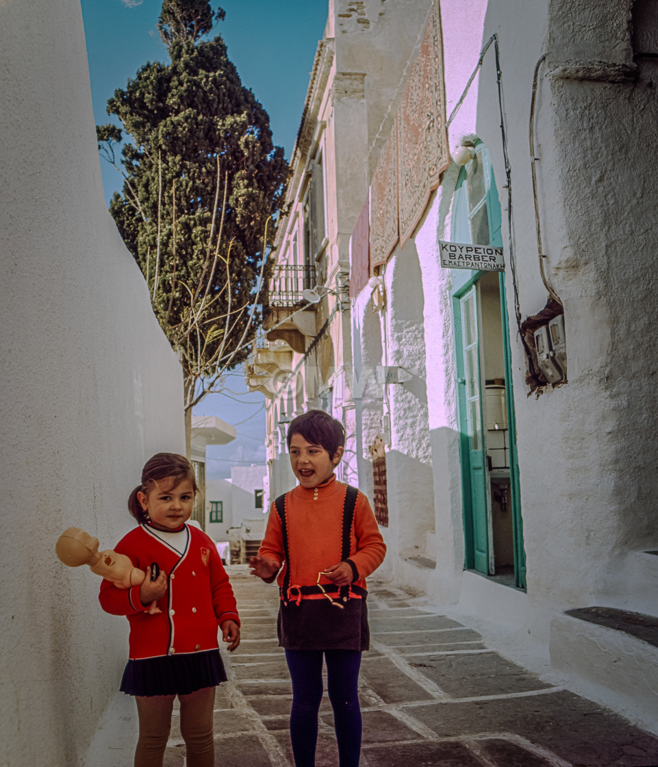 "Two children, Chora, Ios,1972" stock image