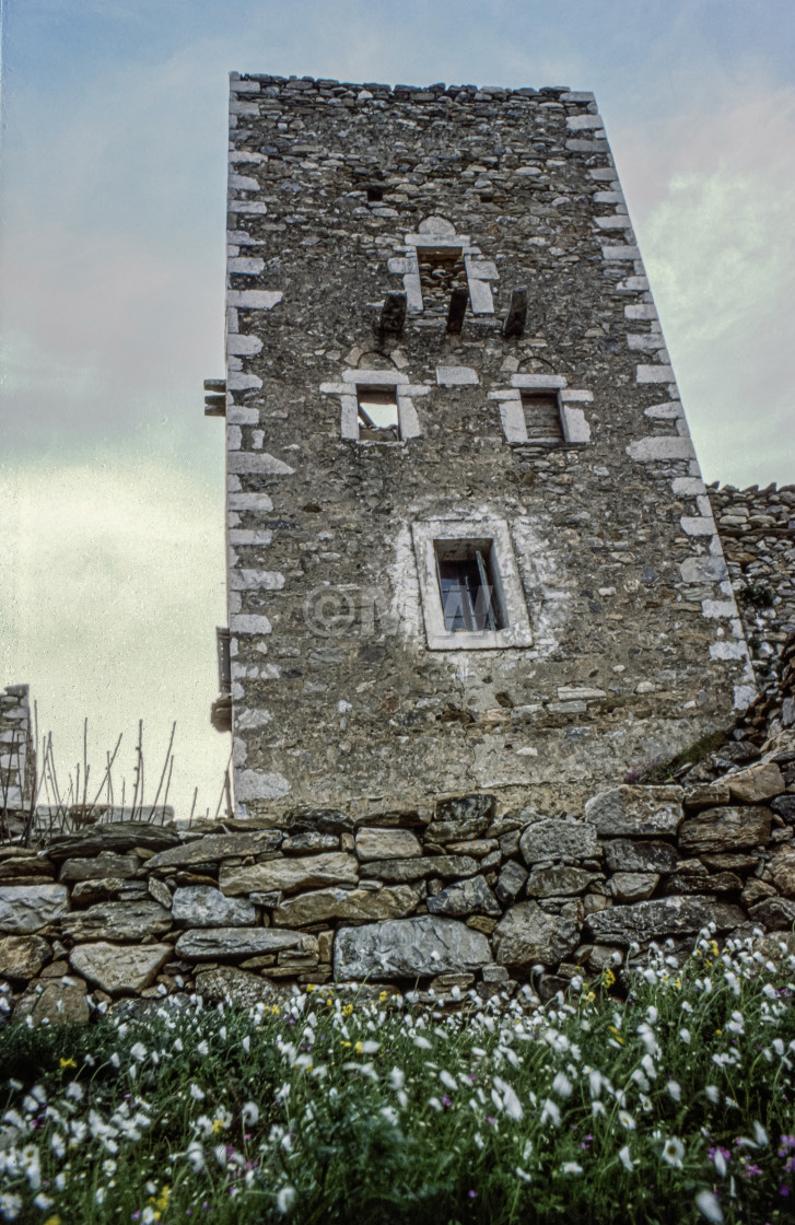 "Ruined tower, Vathia" stock image