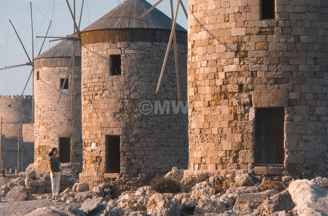 "Rodos city windmills" stock image