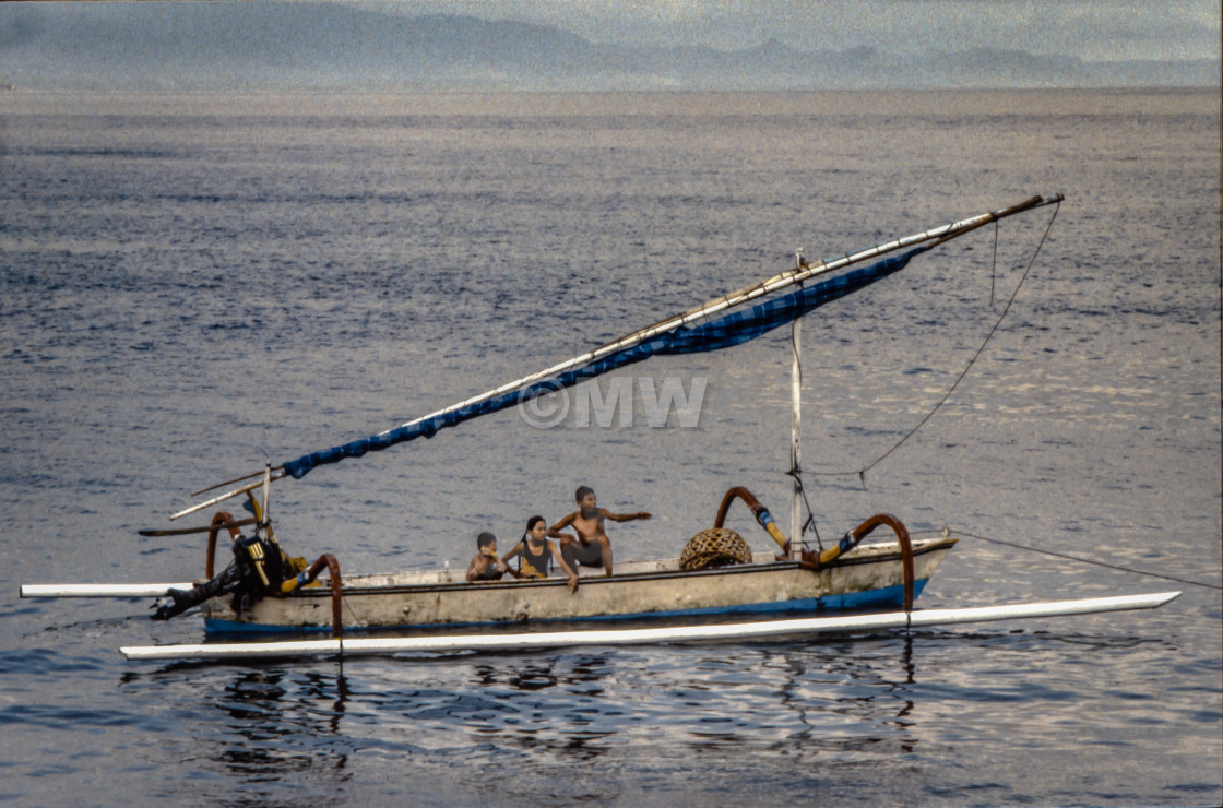 "Jukung boat with children" stock image