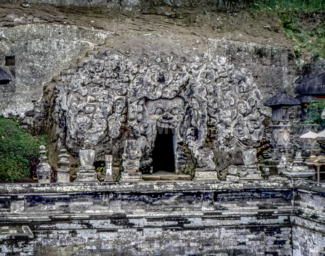 "Goa Gajah temple carved cave entrance" stock image