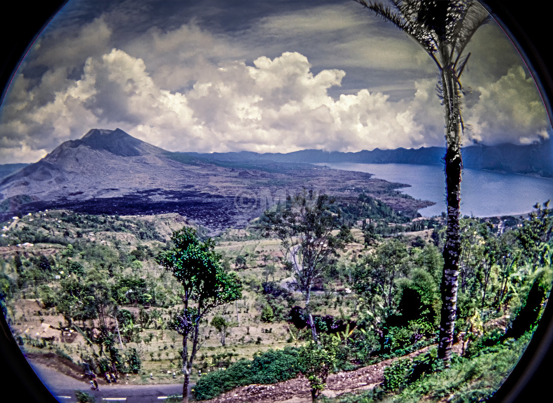 "Mount & Lake Batur. - fisheye view of extinct volcano lake" stock image