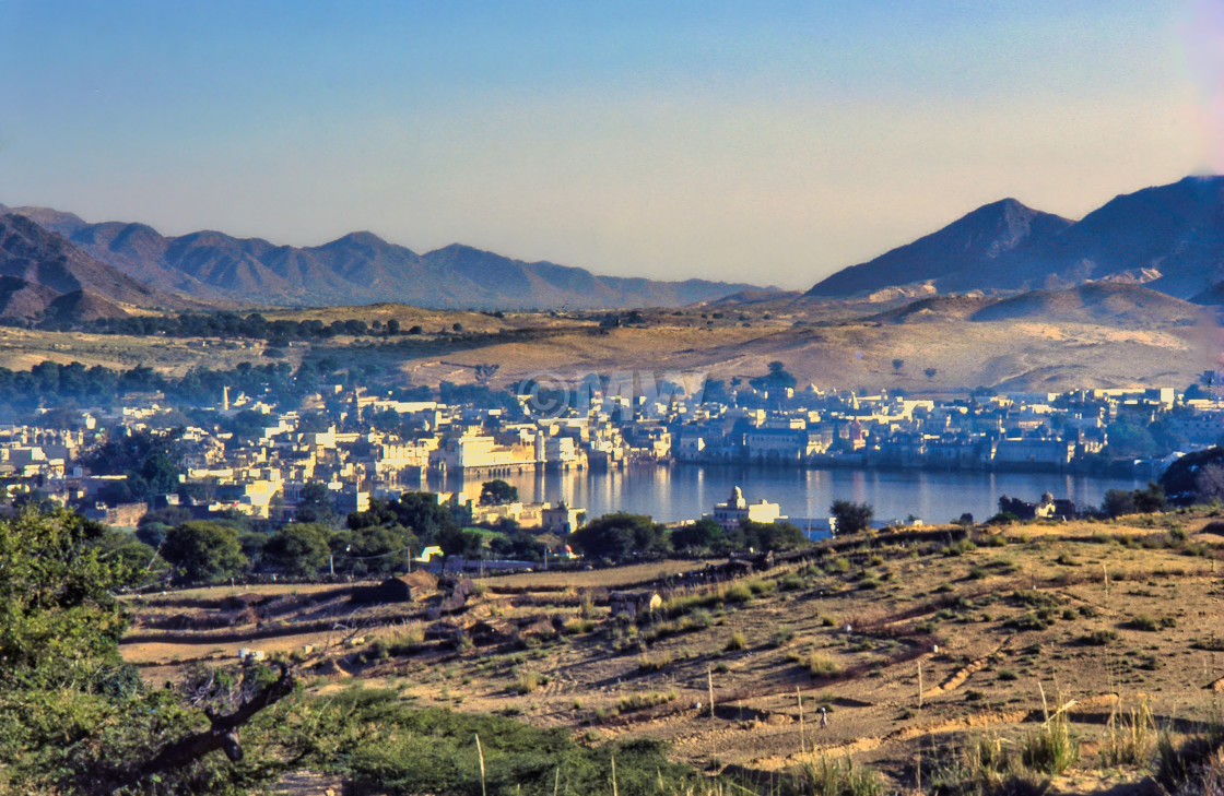 "Pushkar town & lake" stock image