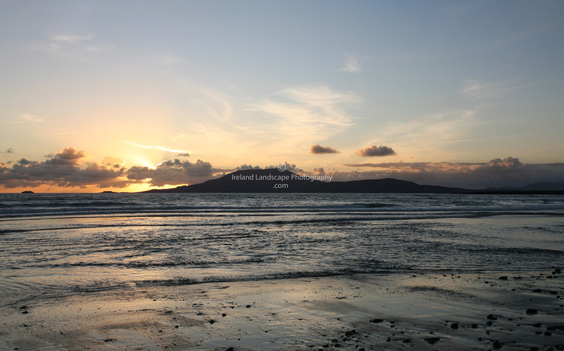 "Clare Island At Sunset From Carrowniskey Beach." by Ireland Landscape Photography - £34.00 "Clare Island At Sunset From Carrowniskey Beach." stock image