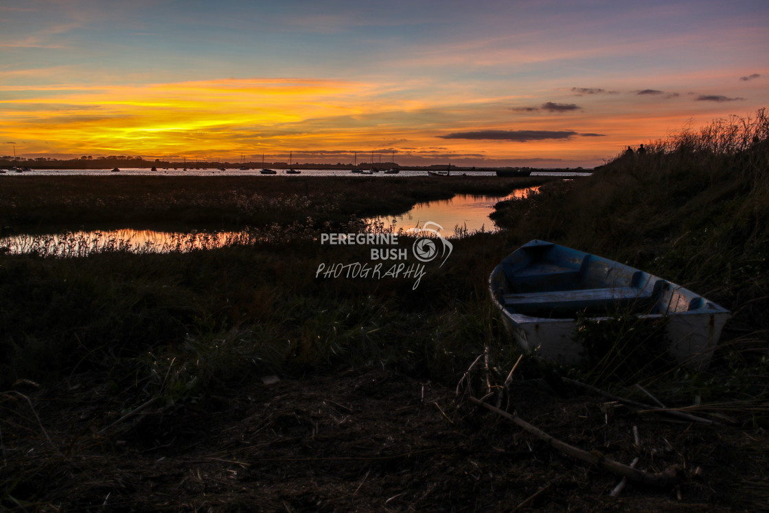 "River Alde sunset from Slaughden, Aldeburgh" stock image