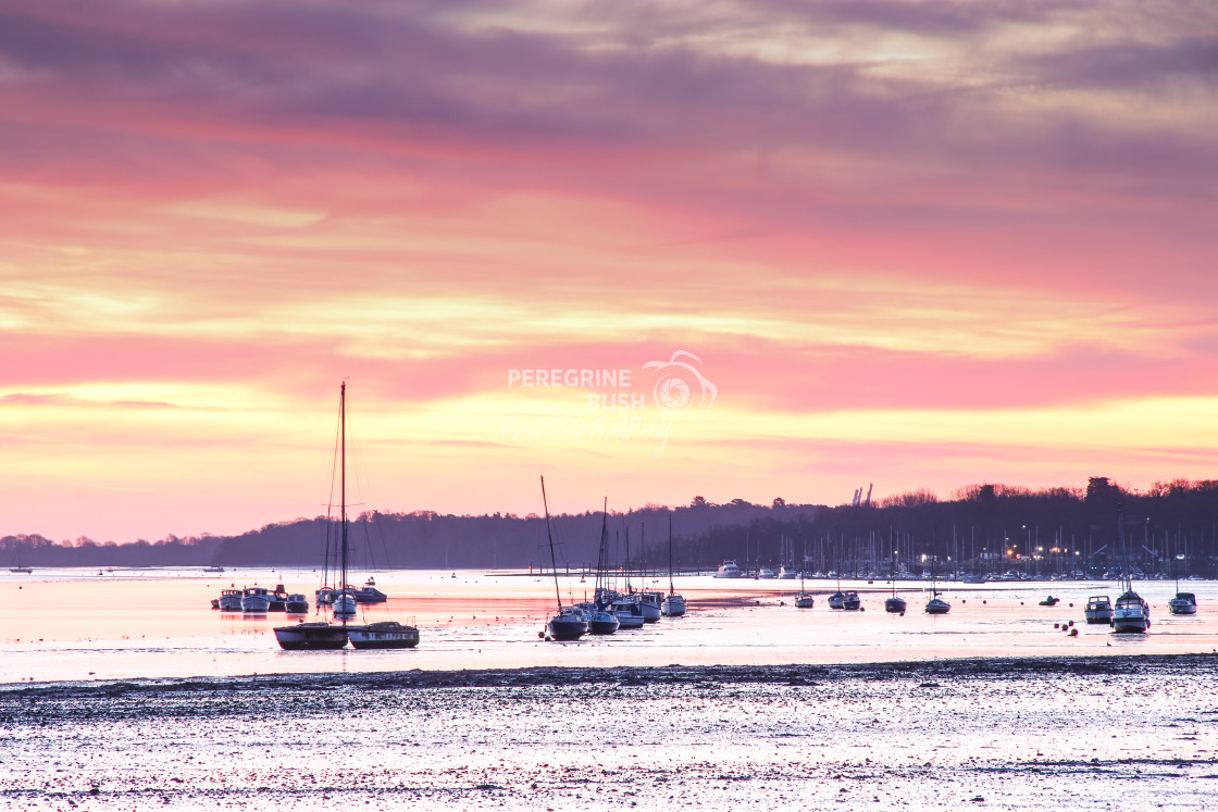 "Morning glow over Freston foreshore" stock image