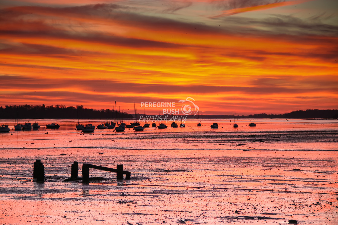 "Morning glow over Freston foreshore" stock image