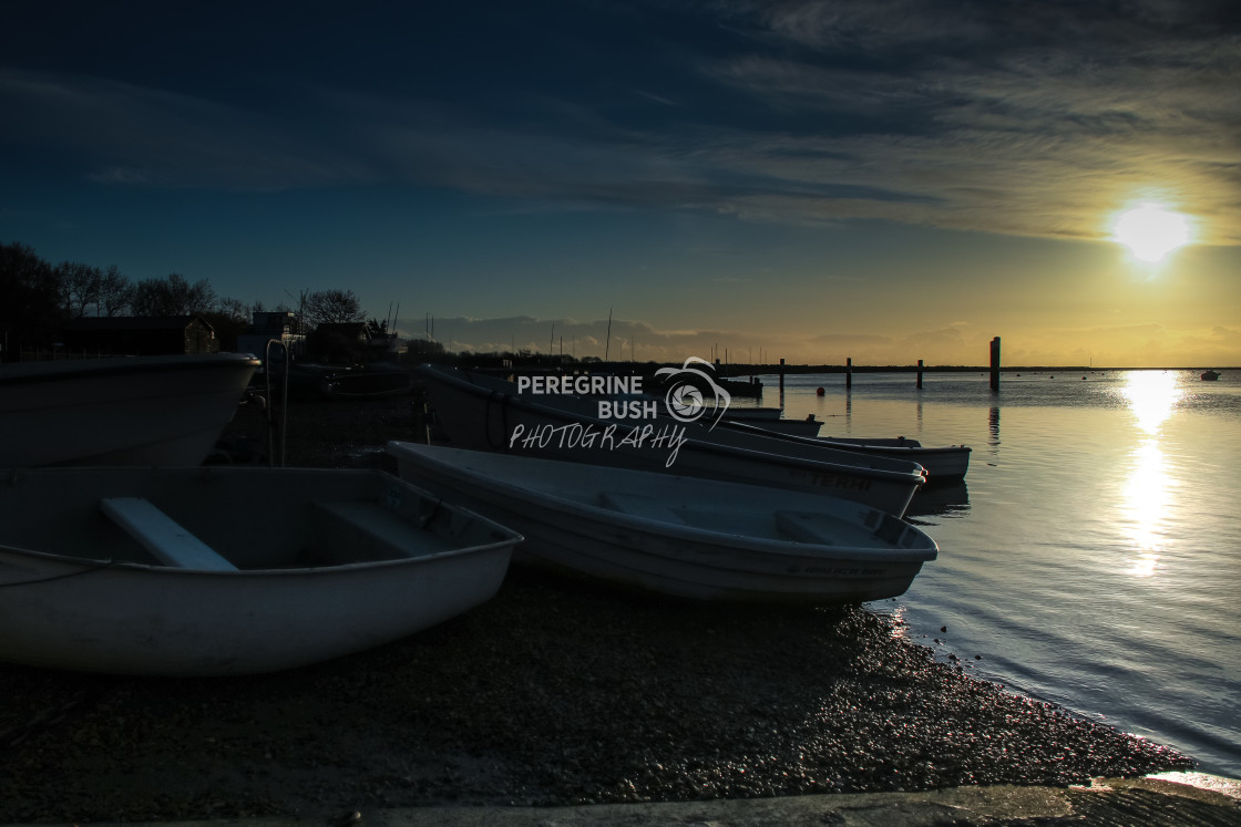 "Orford Quay in early morning sunlight" stock image