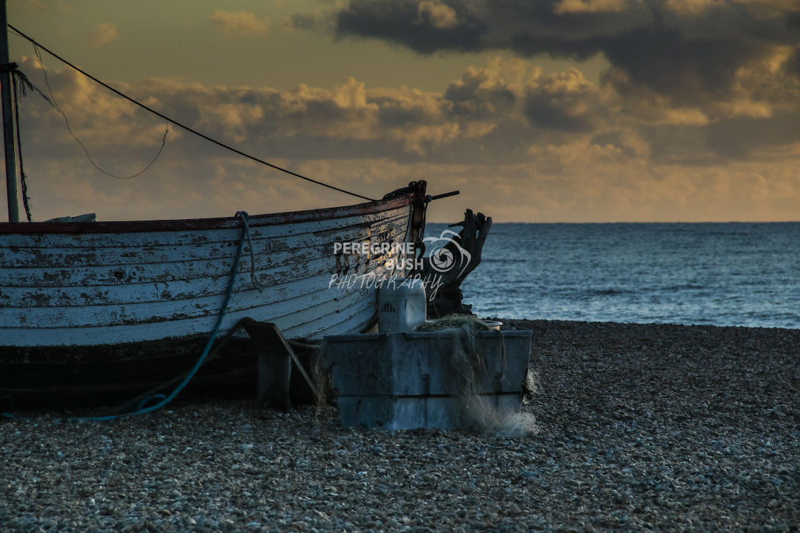 "Aldeburgh fishing boats at sunrise" stock image