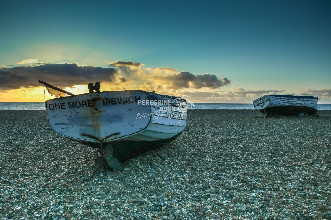 "Aldeburgh fishing boats at sunrise" stock image