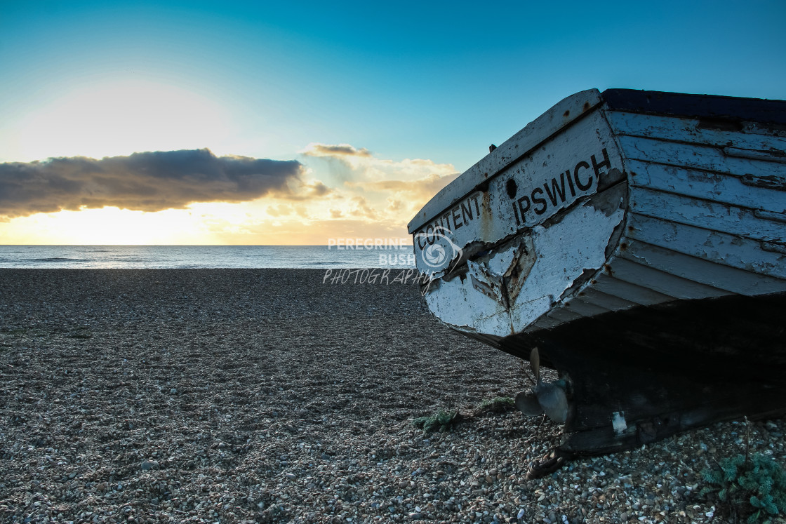 "Aldeburgh fishing boats at sunrise" stock image