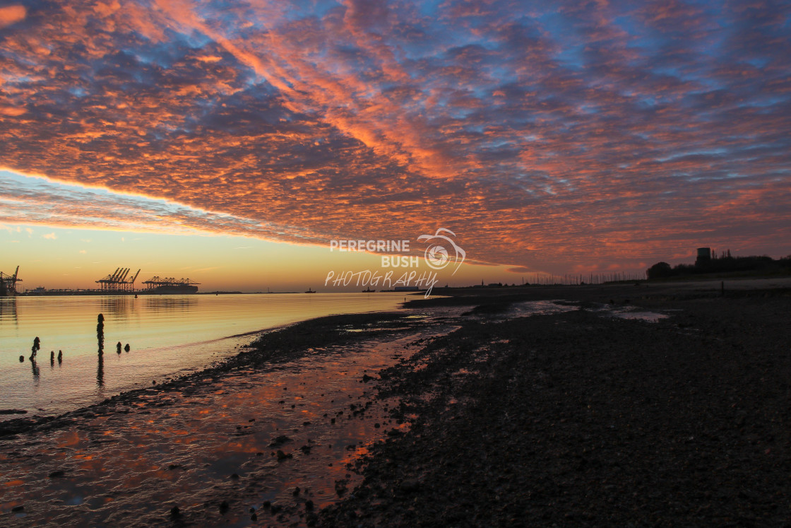 "Port of Felixstowe at dawn" stock image