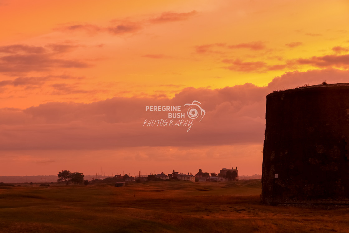 "Solstice sunrise over Old Felixstowe and Felixstowe Ferry" stock image