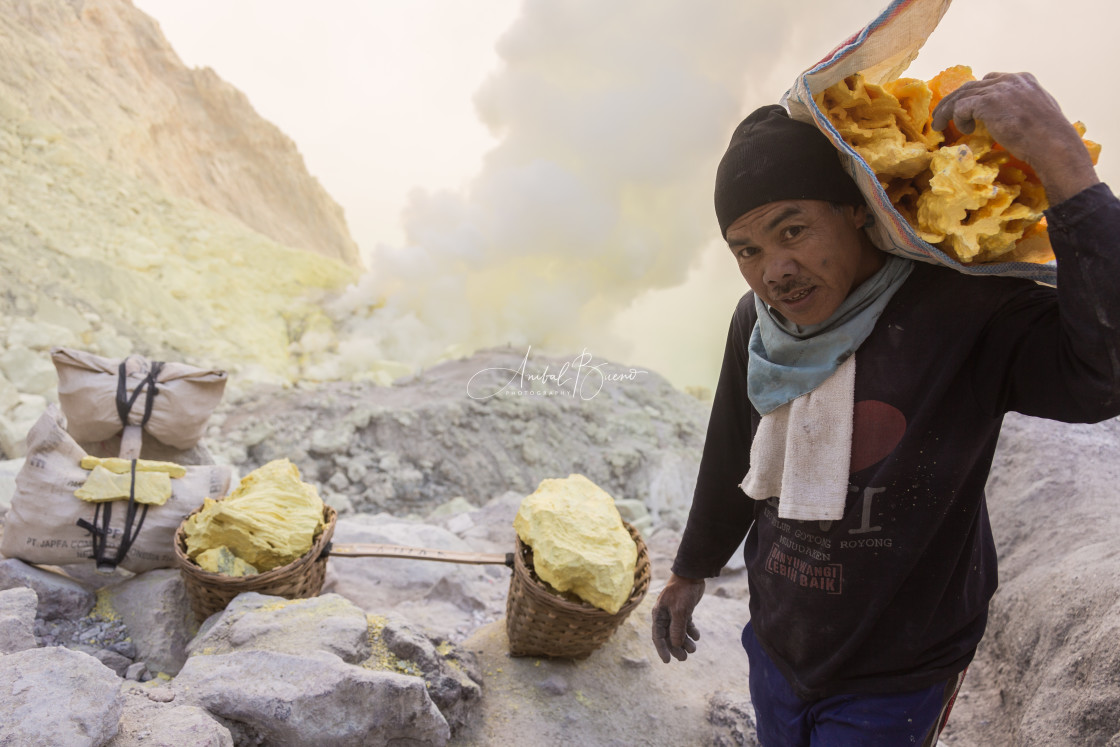 "Miner of a sulfur volcano" stock image