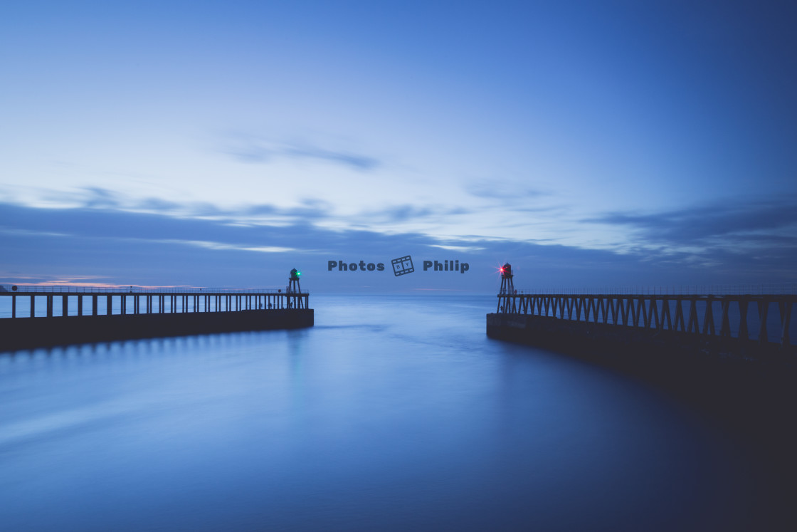 "Late Summer Blue Hour at Whitby, North Yorkshire" by Photography by Philip - $14.95 "Late Summer Blue Hour at Whitby, North Yorkshire" stock image