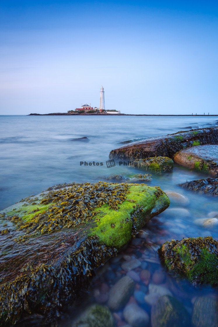 "St. Mary's Lighthouse during the Blue Hour, North Tyneside" by Photography by Philip - $14.95 "St. Mary's Lighthouse during the Blue Hour, North Tyneside" stock image