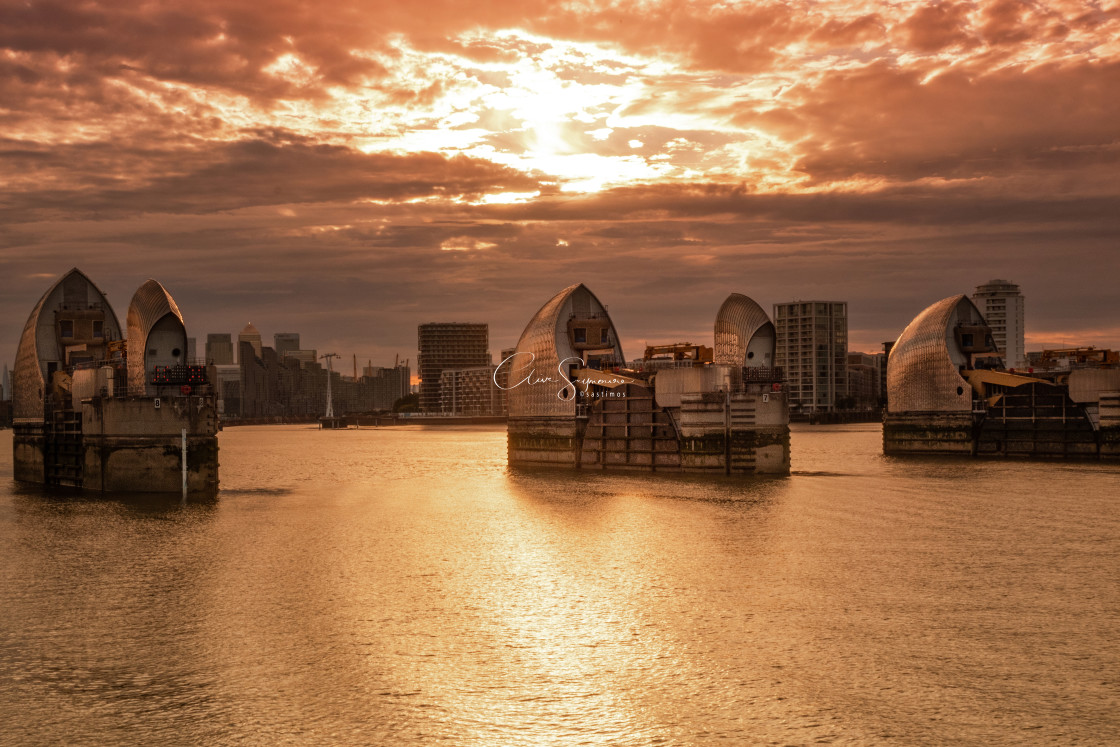 "Thames Barrier Sunset" stock image