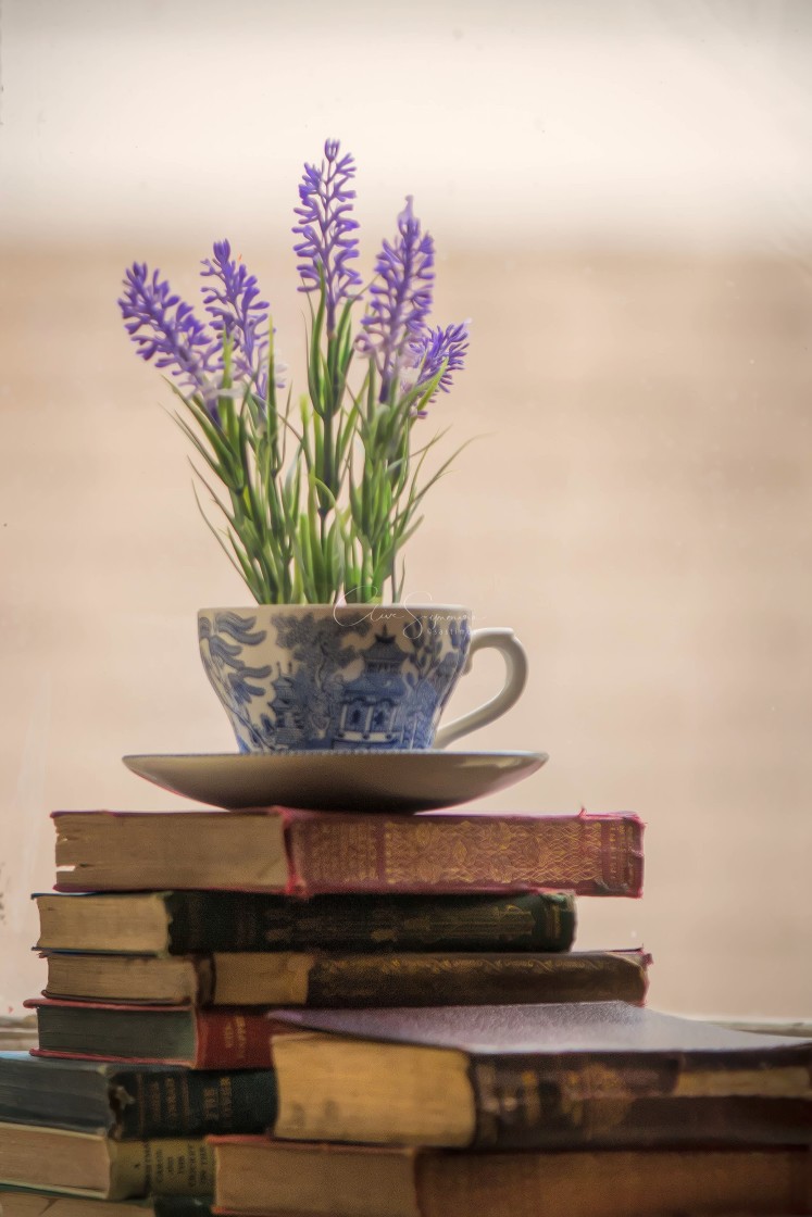 "Lavender,Teacup and Books" stock image