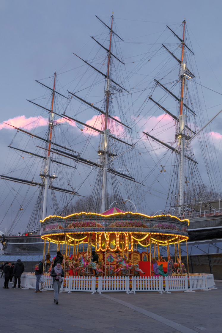 "The Cutty Sark and Carousel" stock image