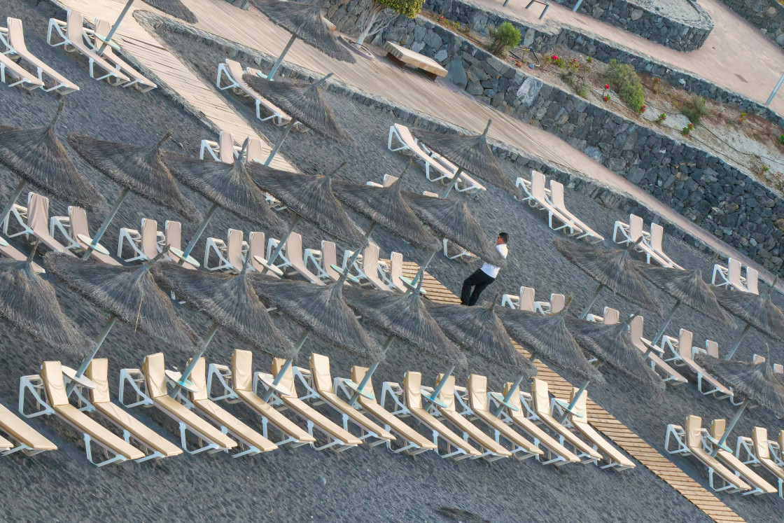 "Deserted Sun Loungers on a beach" stock image