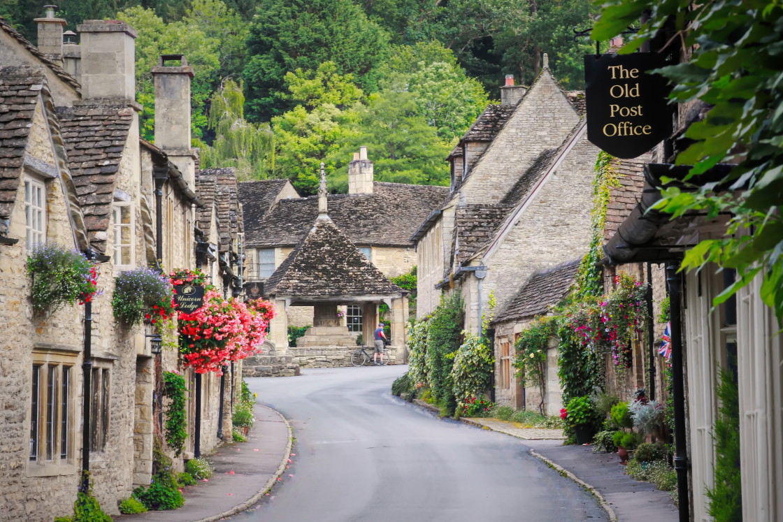 "Street scene in Castle Combe." stock image