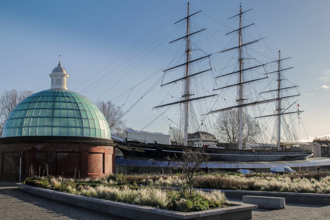 "The Cutty Sark ,from across Cutty sark Gardens." stock image