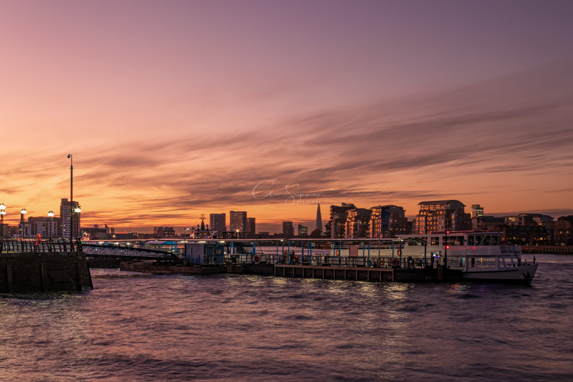 "Sunset by Greenwich pier,London." stock image