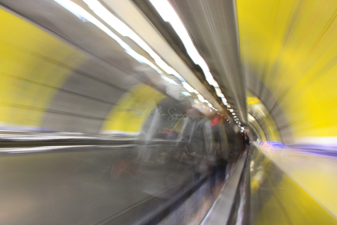 "Long exposure on an escalator." stock image