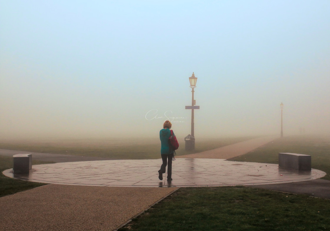 "Girl in the fog" stock image