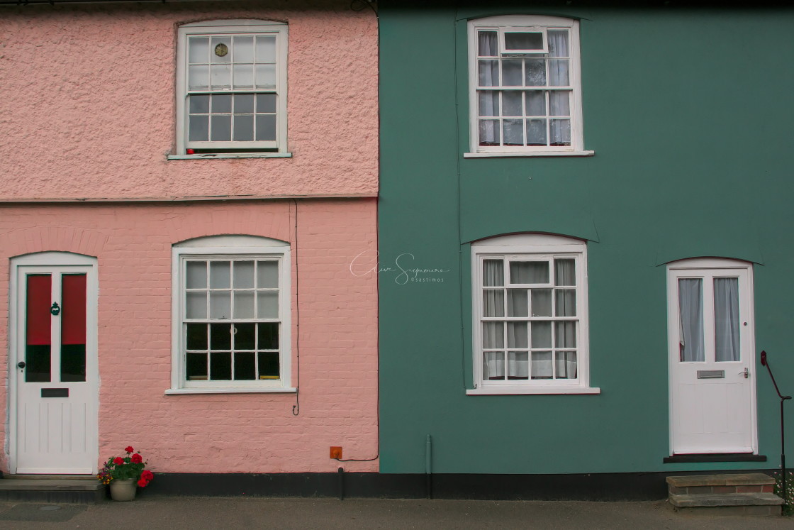 "Two painted house fronts in Lavenham. Suffolk" stock image